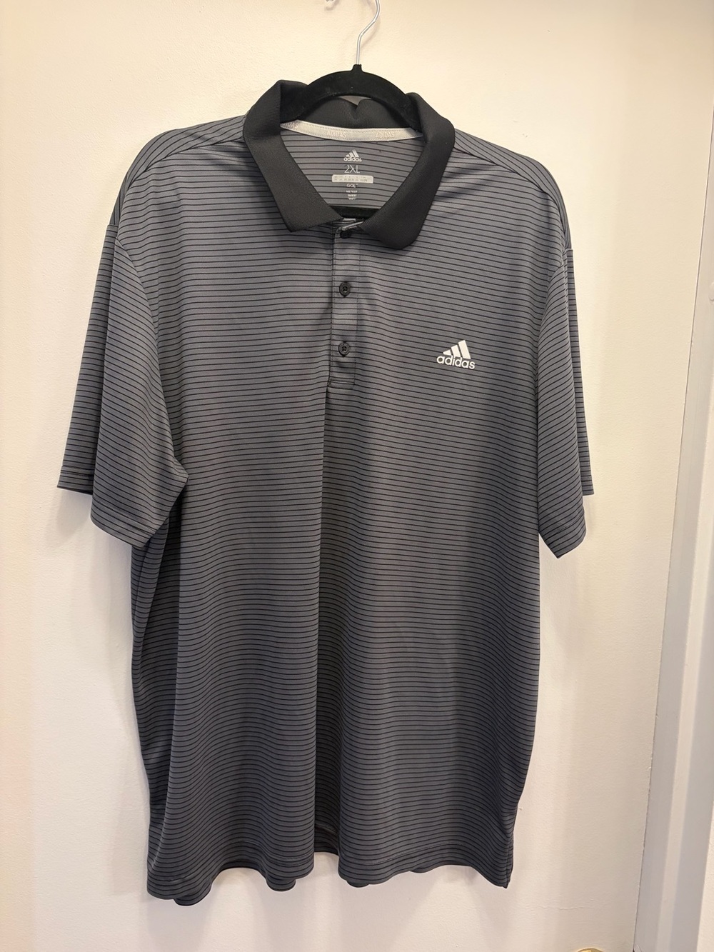 Adidas Golf Polo Shirt Mens 2XL Gray Black Striped Short Sleeve Performance